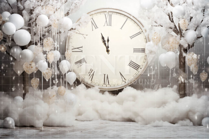 Photographic Background in Fabric Set with White Clock / Backdrop 5051