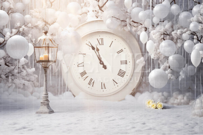 Photographic Background in Fabric New Years Set with Clock / Backdrop 5053