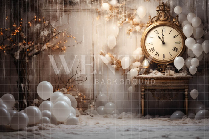 Photographic Background in Fabric New Years Set with Clock / Backdrop 5054