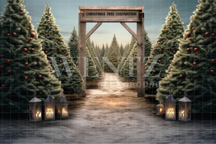 Photographic Background in Fabric Pine Tree Farm / Backdrop 5062