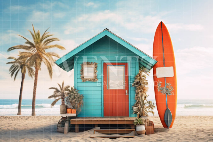 Fabric Photography Background Little House on the Beach / Backdrop 5101