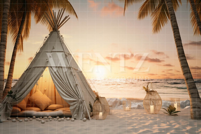 Photographic Background in Fabric Beach Hut / Backdrop 5106