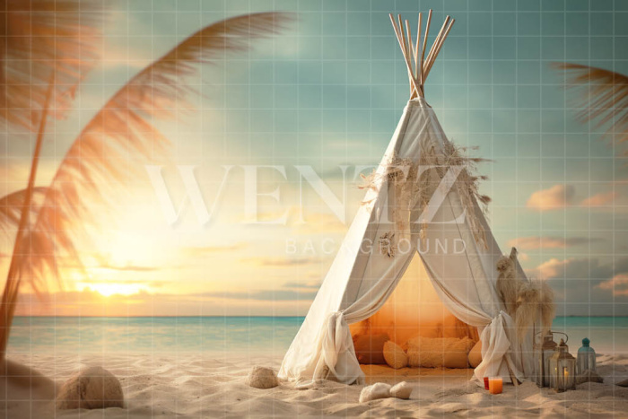 Photographic Background in Fabric Beach Hut Backdrop 5107