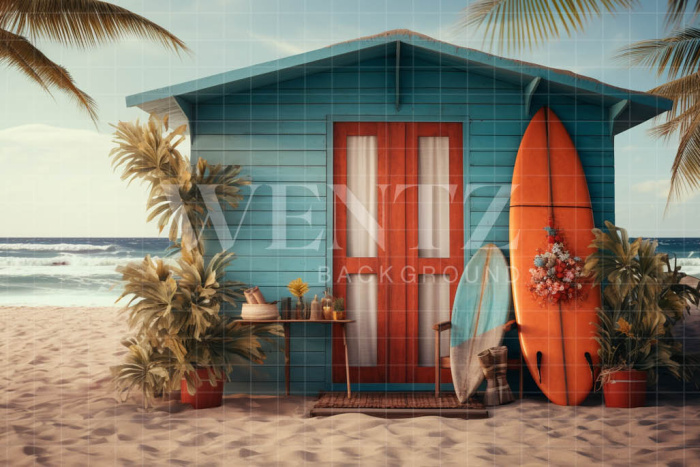 Photographic Background in Fabric Beach House / Backdrop 5114