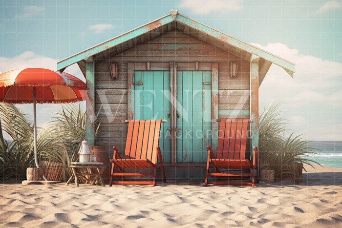 Photographic Background in Fabric Beach Hut / Backdrop 5126