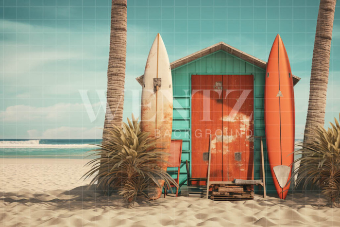 Photographic Background in Fabric Beach Hut / Backdrop 5128