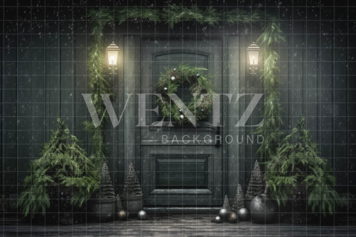 Photographic Background in Fabric Christmas Front Door / Backdrop 5154