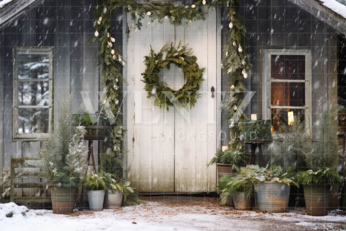 Photographic Background in Fabric Rustic Christmas Front Door / Backdrop 5159