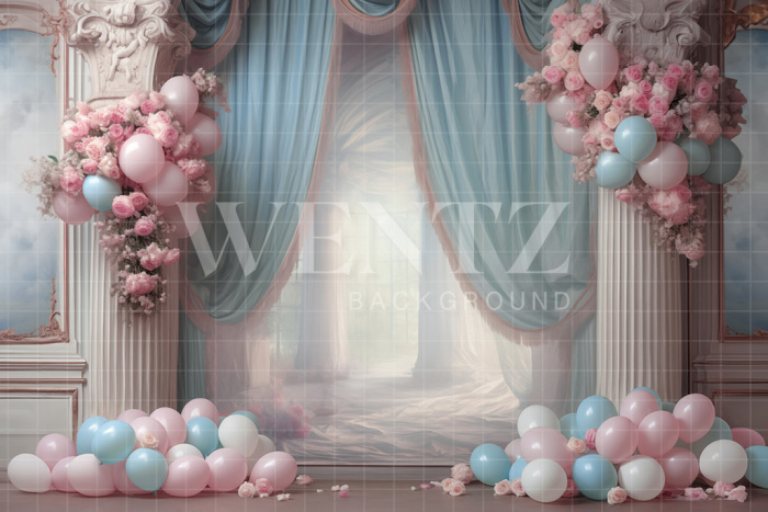 Fabric Photography Background Room with Balloons / Backdrop 5239