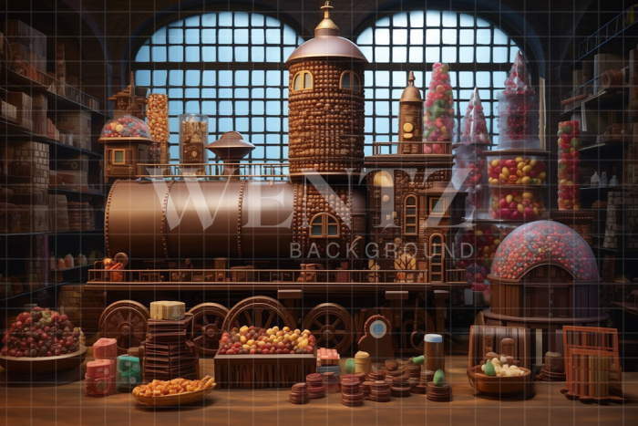 Fabric Photography Background Chocolate Factory / Backdrop 5294