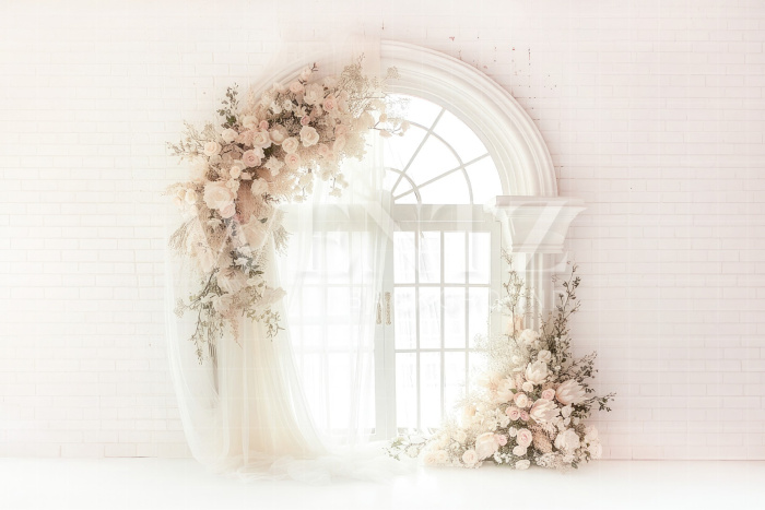 Fabric Photography Background Door with Flowers / Backdrop 5714