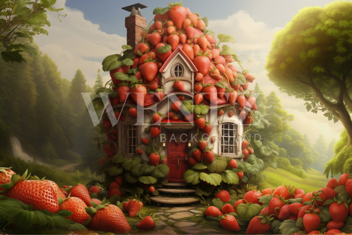 Photographic Background in Fabric House with Strawberries / Backdrop 5896