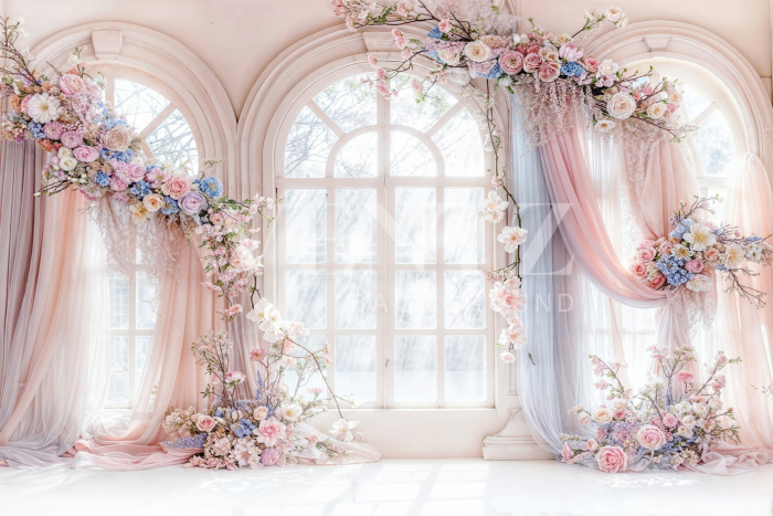 Fabric Photography Background Mother's Day Flowery Windows / Backdrop 5905