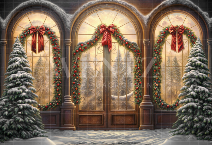 Fabric Photography Background Christmas House Front / Backdrop 6226