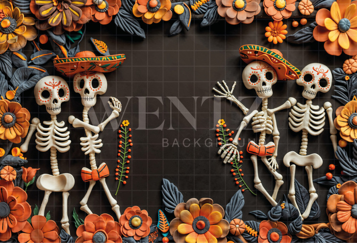 Fabric Photography Background Halloween Skulls / Backdrop 6334