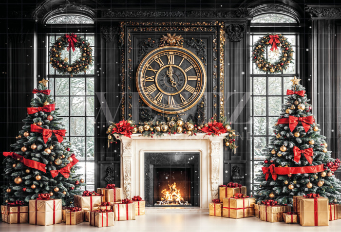 Fabric Photography Background Christmas Fireplace / Backdrop 6555