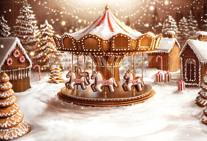 Fabric Photography Background Christmas Carousel / Backdrop 6502