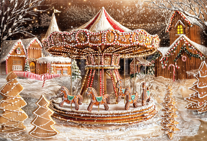 Fabric Photography Background Christmas Carousel / Backdrop 6503