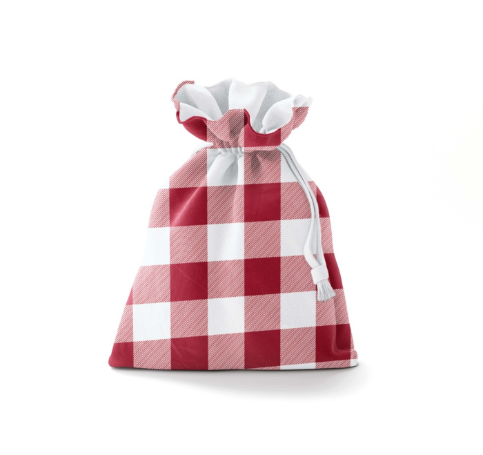 Red and White Plaid Decorative Christmas Bag With String / WS12