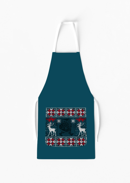 Santa and Reindeer Apron with Pocket / AW47