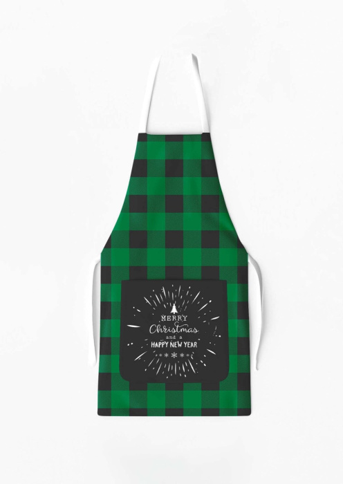 Christmas Apron with Pocket Plaid Black and Green / AW11