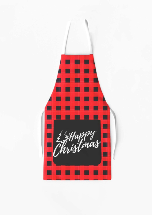 Christmas Apron with Pocket Plaid Black and Red / AW15