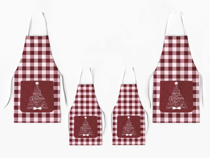 Kit 4 Family Aprons Christmas Plaid with Pocket / AW23