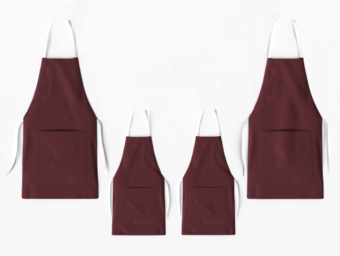 Kit 4 Christmas Family Aprons with Pocket Wine Solid / AW03