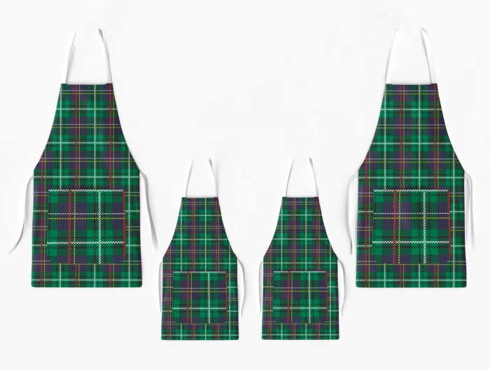 Kit 4 Christmas Family Aprons with Pocket Print Green / AW09