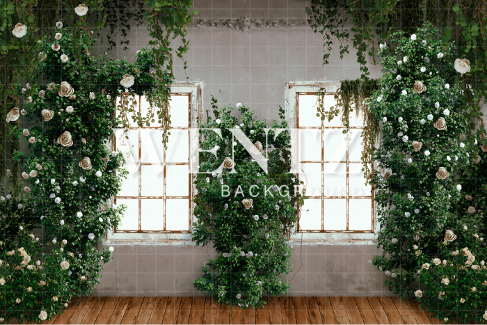 Fabric Photography Background Room with Window and Flowers / Backdrop CW141