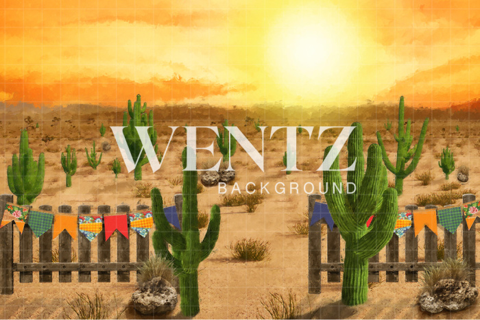 Fabric Photography Background Desert Sunset with Cactus / Backdrop CW142