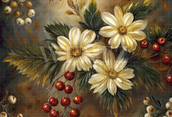 Fabric Photography Background Christmas Floral / Backdrop 6380