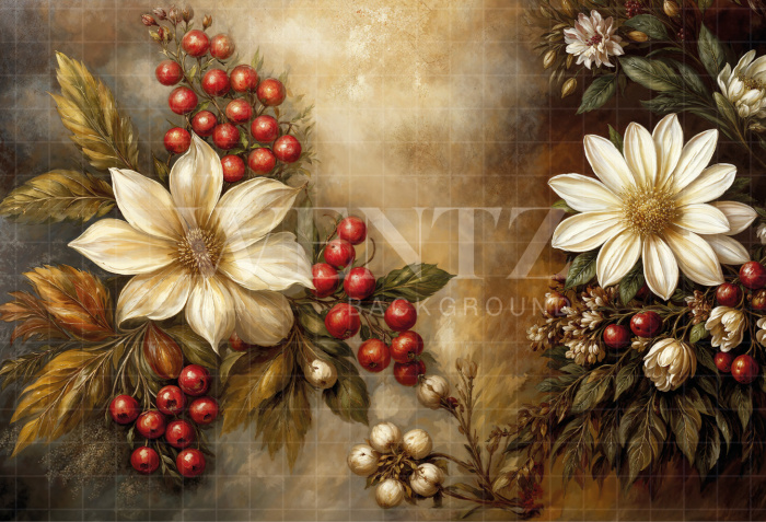 Fabric Photography Background Christmas Floral / Backdrop 6381