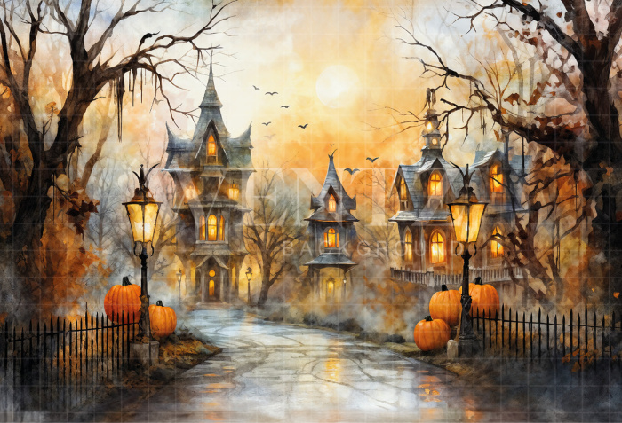 Fabric Photography Background Village Halloween / Backdrop 6343