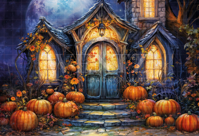 Fabric Photography Background Witch's House Halloween / Backdrop 6350