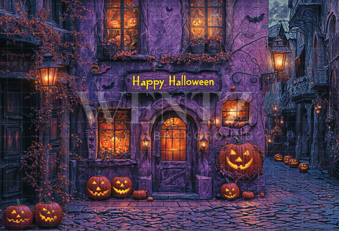 Fabric Photography Background Village Halloween / Backdrop 6367