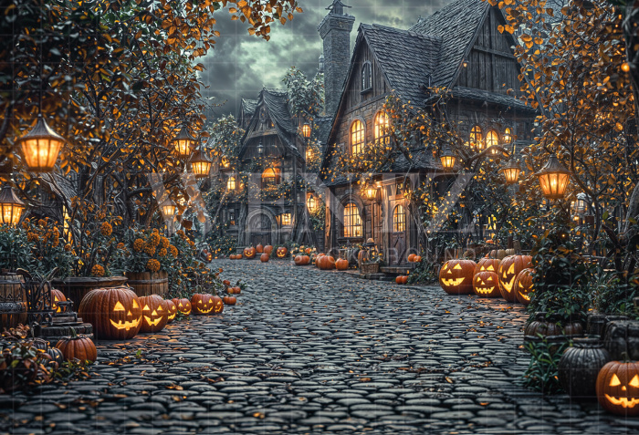 Fabric Photography Background Village Halloween / Backdrop 6368