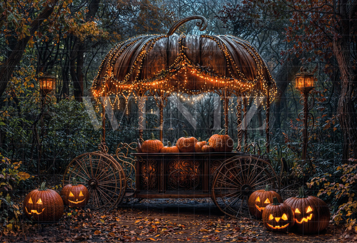 Fabric Photography Background  Halloween Pumpkin Car / Backdrop 6369