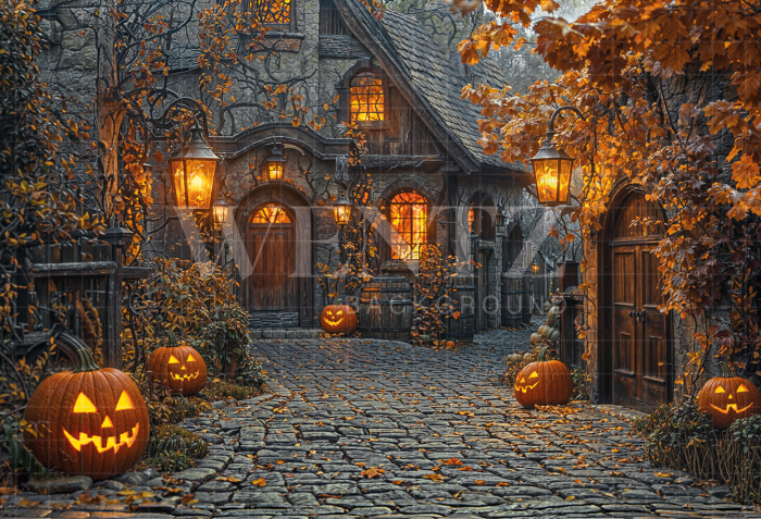 Fabric Photography Background Witch's House Halloween / Backdrop 6371