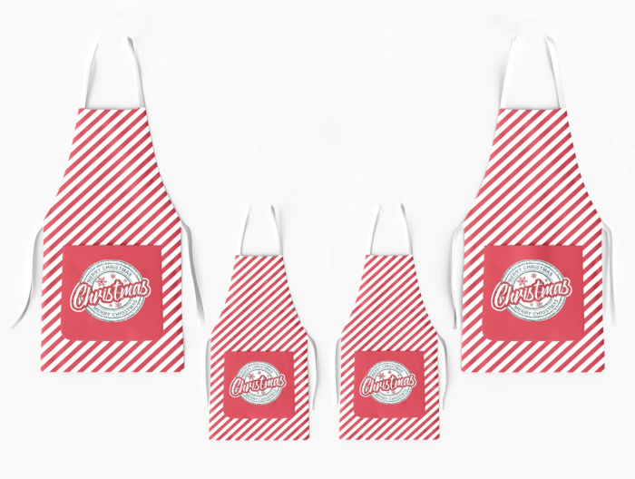 Kit 4 Family Aprons Christmas Striped with Pocket / AW21