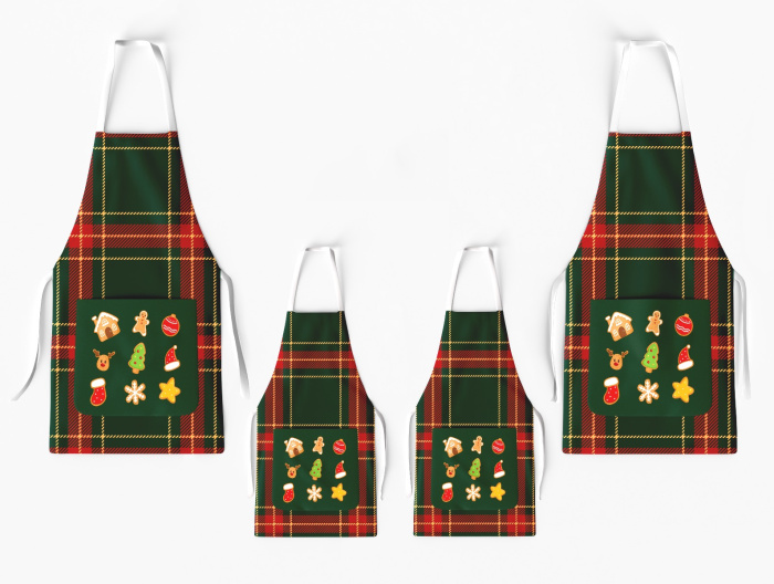 Kit 4 Family Aprons Gingerbread Man with Pocket / AW57