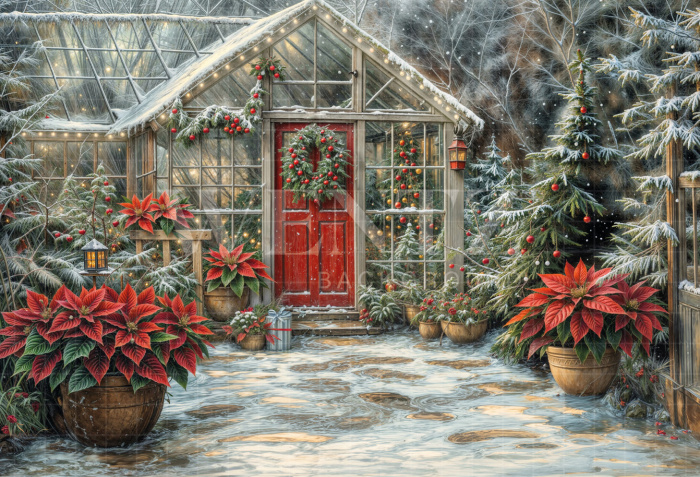 Fabric Photography Background Christmas Greenhouse / Backdrop 6227