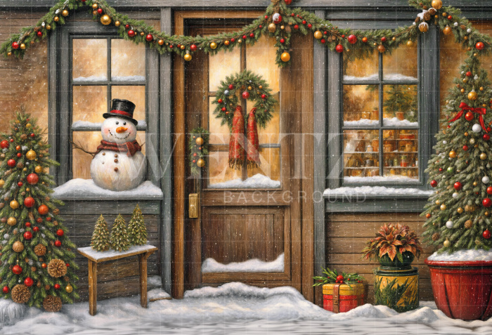 Fabric Photography Background Christmas House Front / Backdrop 6229