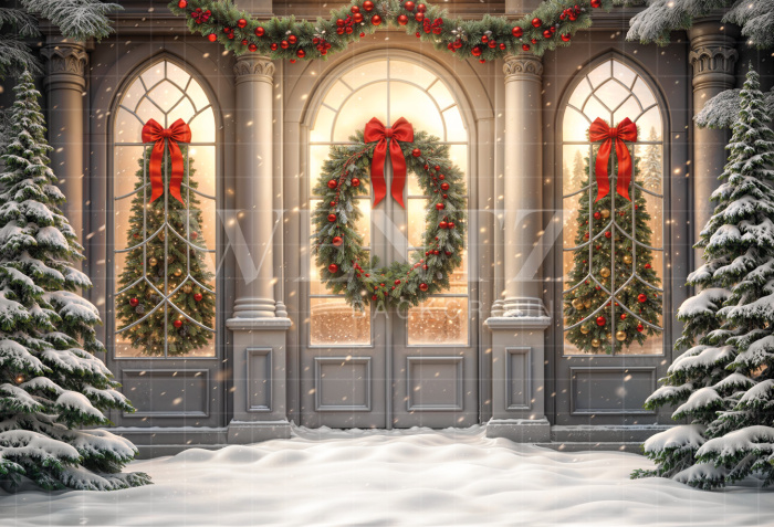 Fabric Photography Background Christmas House Front / Backdrop 6231