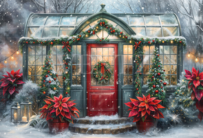 Fabric Photography Background Christmas House Front / Backdrop 6232