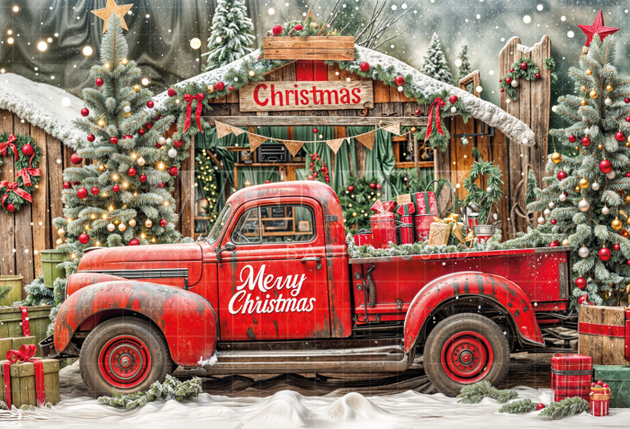 Fabric Photography Background Santa's Car Christmas / Backdrop 6238