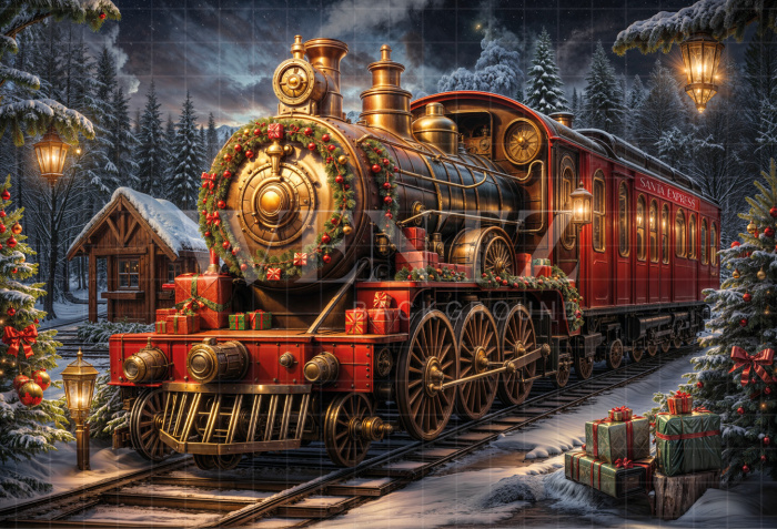 Fabric Photography Background Christmas Train / Backdrop 6261