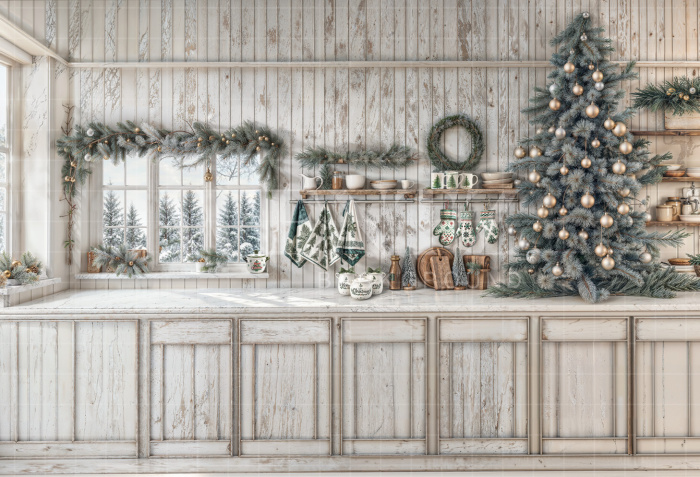 Fabric Photography Background Christmas Kitchen / Backdrop 6269