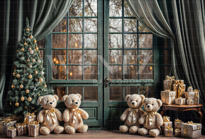 Fabric Photography Background Room with Teddy Bears Christmas / Backdrop 6273