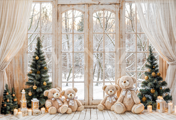 Fabric Photography Background Room with Teddy Bears Christmas / Backdrop 6275